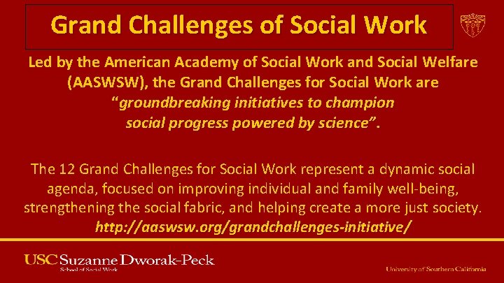 Grand Challenges of Social Work Led by the American Academy of Social Work and