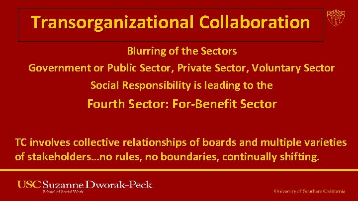 Transorganizational Collaboration Blurring of the Sectors Government or Public Sector, Private Sector, Voluntary Sector Transorganizational Collaboration Blurring of the Sectors Government or Public Sector, Private Sector, Voluntary Sector