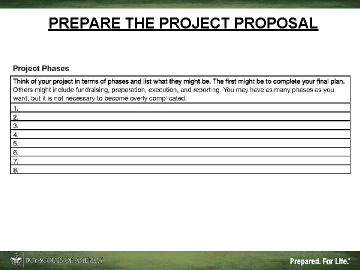 PREPARE THE PROJECT PROPOSAL 