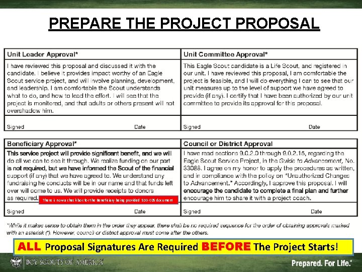 PREPARE THE PROJECT PROPOSAL There is now a check box for the Beneficiary being