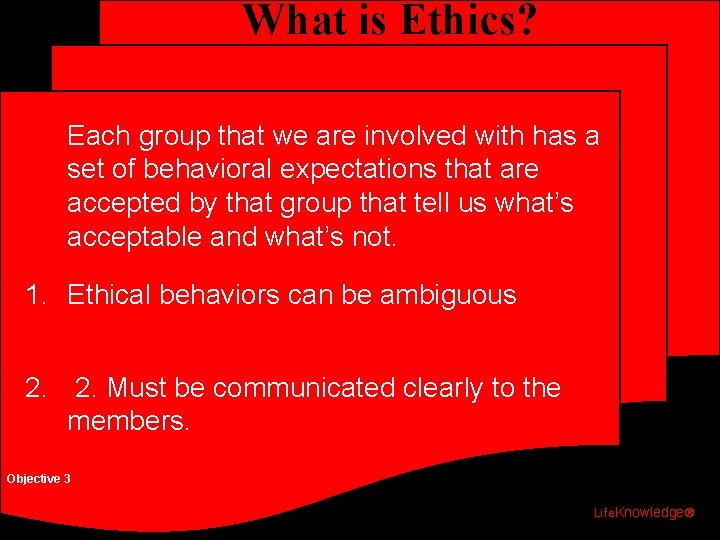 What is Ethics? Each group that we are involved with has a set of