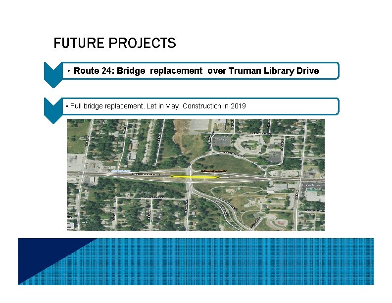 FUTURE PROJECTS • Route 24: Bridge replacement over Truman Library Drive • Full bridge