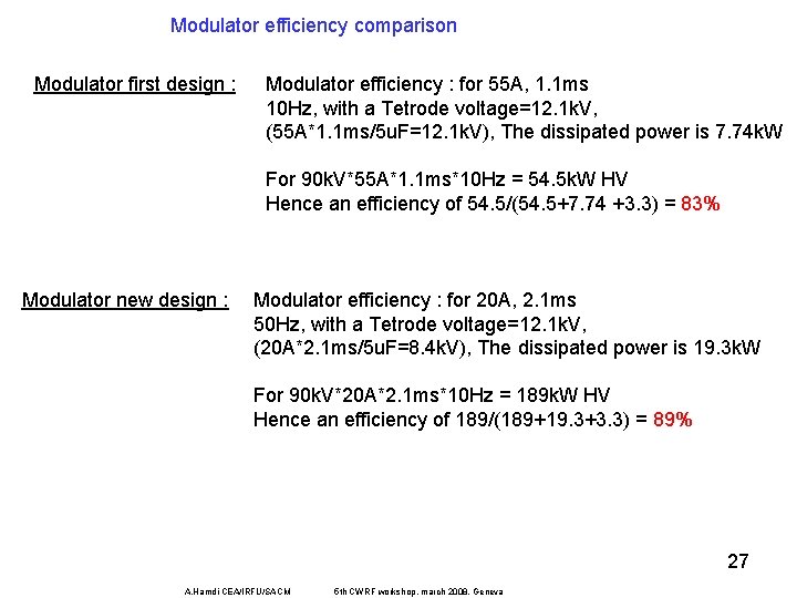Modulator efficiency comparison Modulator first design : Modulator efficiency : for 55 A, 1.