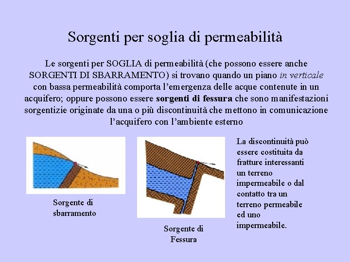 Sorgenti per soglia di permeabilità Le sorgenti per SOGLIA di permeabilità (che possono essere