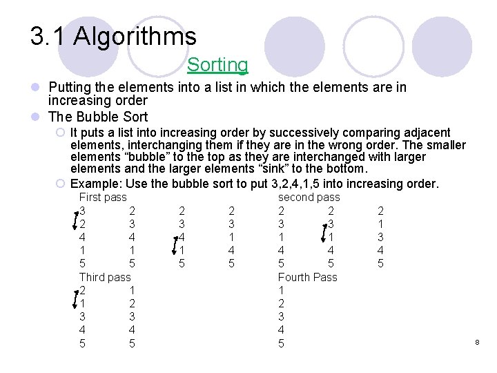 3. 1 Algorithms Sorting l Putting the elements into a list in which the