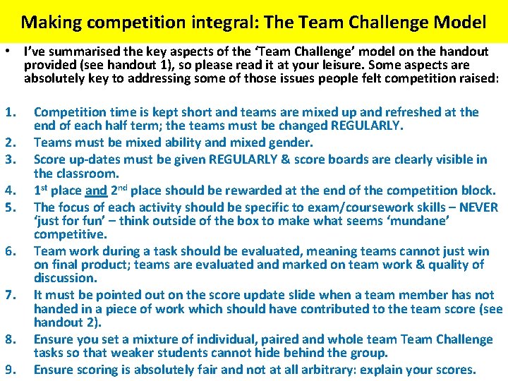 Making competition integral: The Team Challenge Model • I’ve summarised the key aspects of Making competition integral: The Team Challenge Model • I’ve summarised the key aspects of