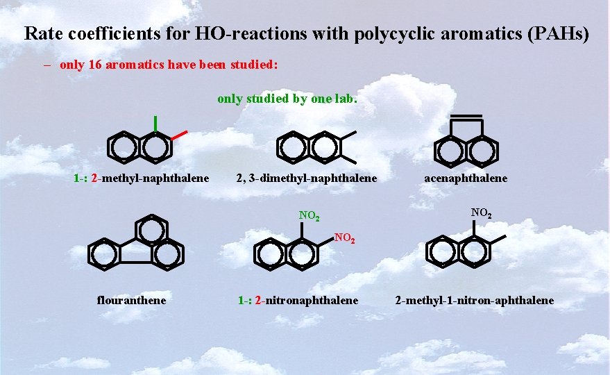 Rate coefficients for HO-reactions with polycyclic aromatics (PAHs) – only 16 aromatics have been