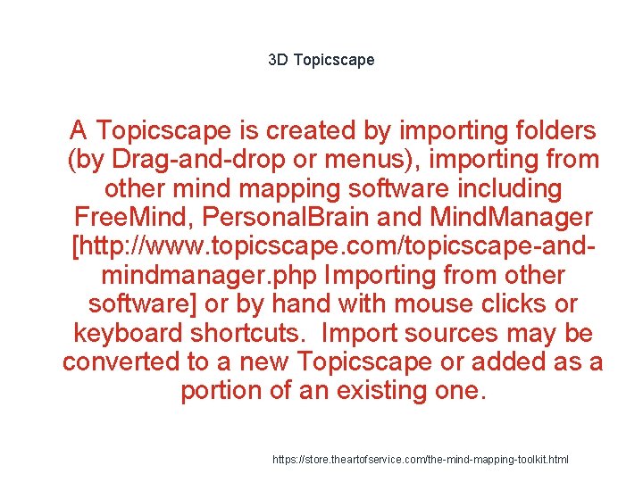 3 D Topicscape 1 A Topicscape is created by importing folders (by Drag-and-drop or