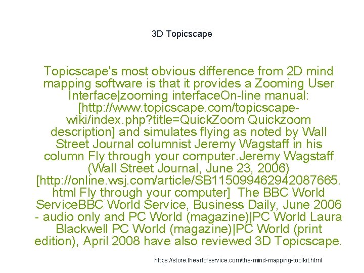 3 D Topicscape 1 Topicscape's most obvious difference from 2 D mind mapping software