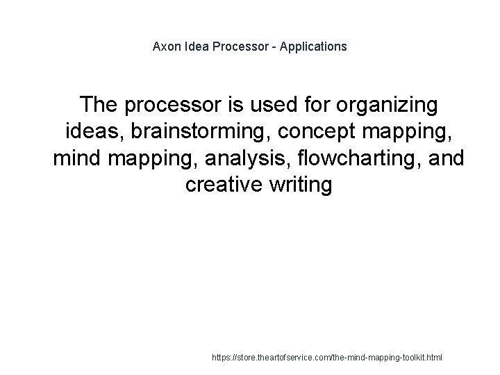 Axon Idea Processor - Applications The processor is used for organizing ideas, brainstorming, concept