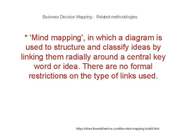 Business Decision Mapping - Related methodologies 1 * 'Mind mapping', in which a diagram