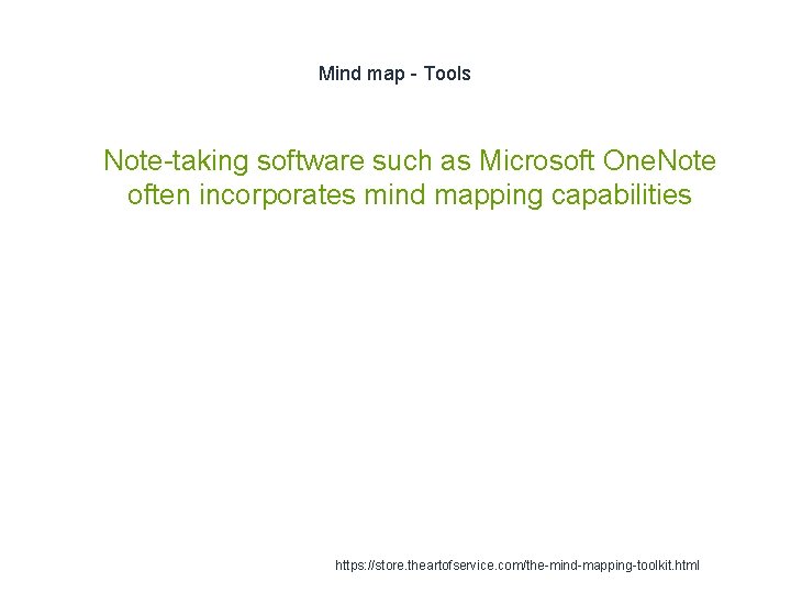 Mind map - Tools 1 Note-taking software such as Microsoft One. Note often incorporates