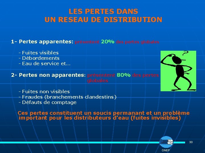 LES PERTES DANS UN RESEAU DE DISTRIBUTION 1 - Pertes apparentes: présentent 20% des