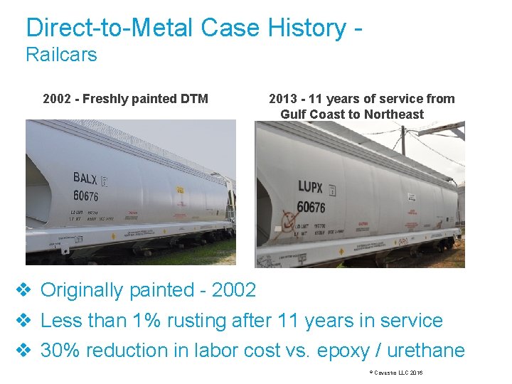 Direct-to-Metal Case History - Railcars 2002 - Freshly painted DTM 2013 - 11 years