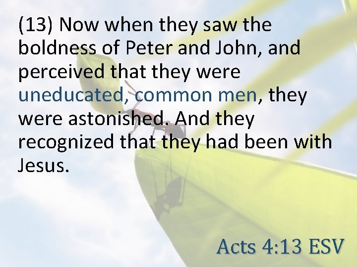 (13) Now when they saw the boldness of Peter and John, and perceived that