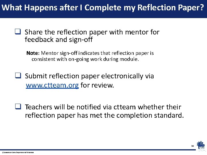 What Happens after I Complete my Reflection Paper? q Share the reflection paper with