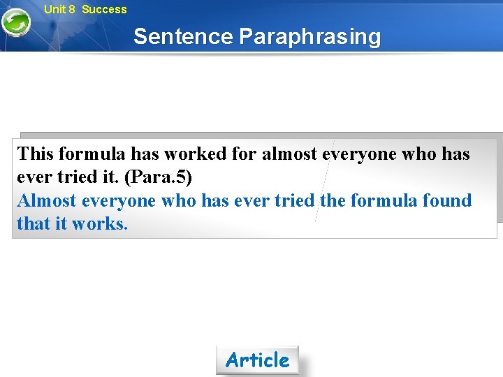 Unit 8 Success Sentence Paraphrasing This formula has worked for almost everyone who has