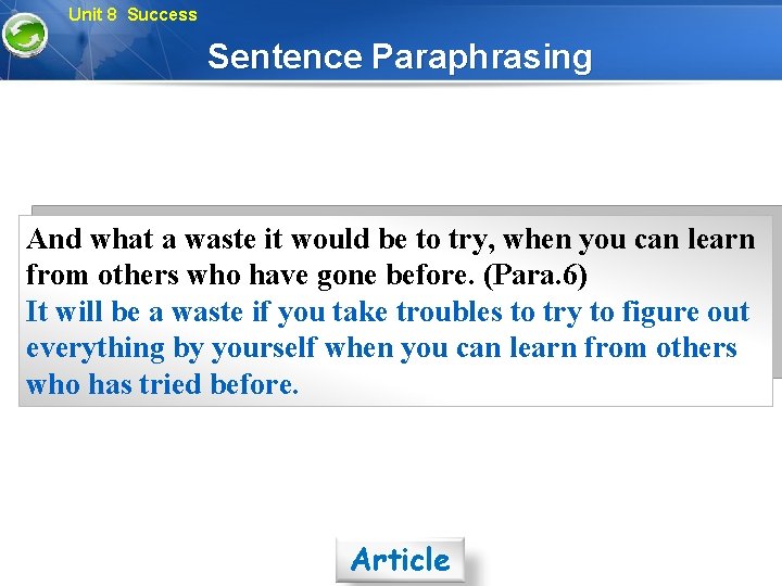 Unit 8 Success Sentence Paraphrasing And what a waste it would be to try,