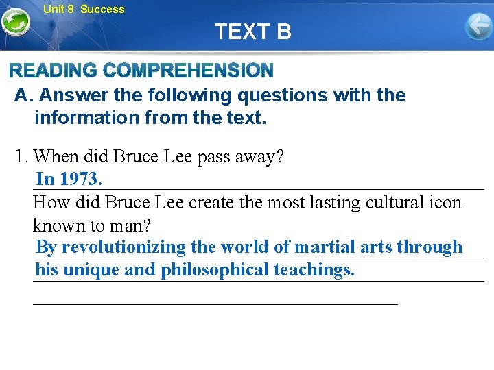 Unit 8 Success TEXT B A. Answer the following questions with the information from