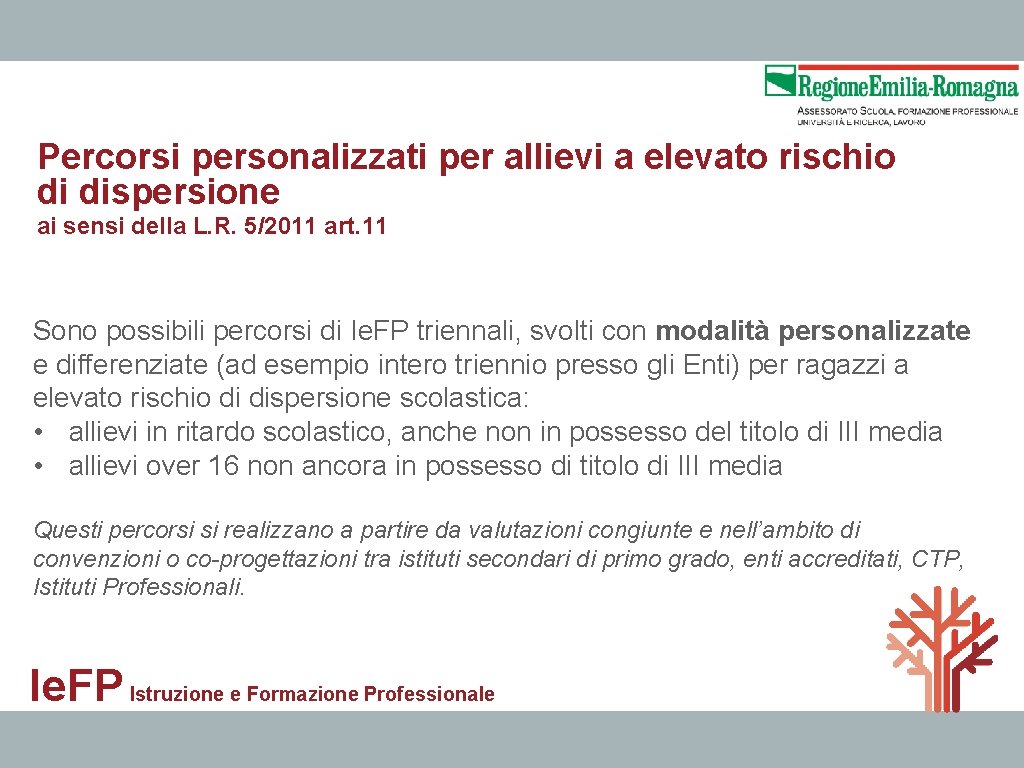 Percorsi personalizzati per allievi a elevato rischio di dispersione ai sensi della L. R.