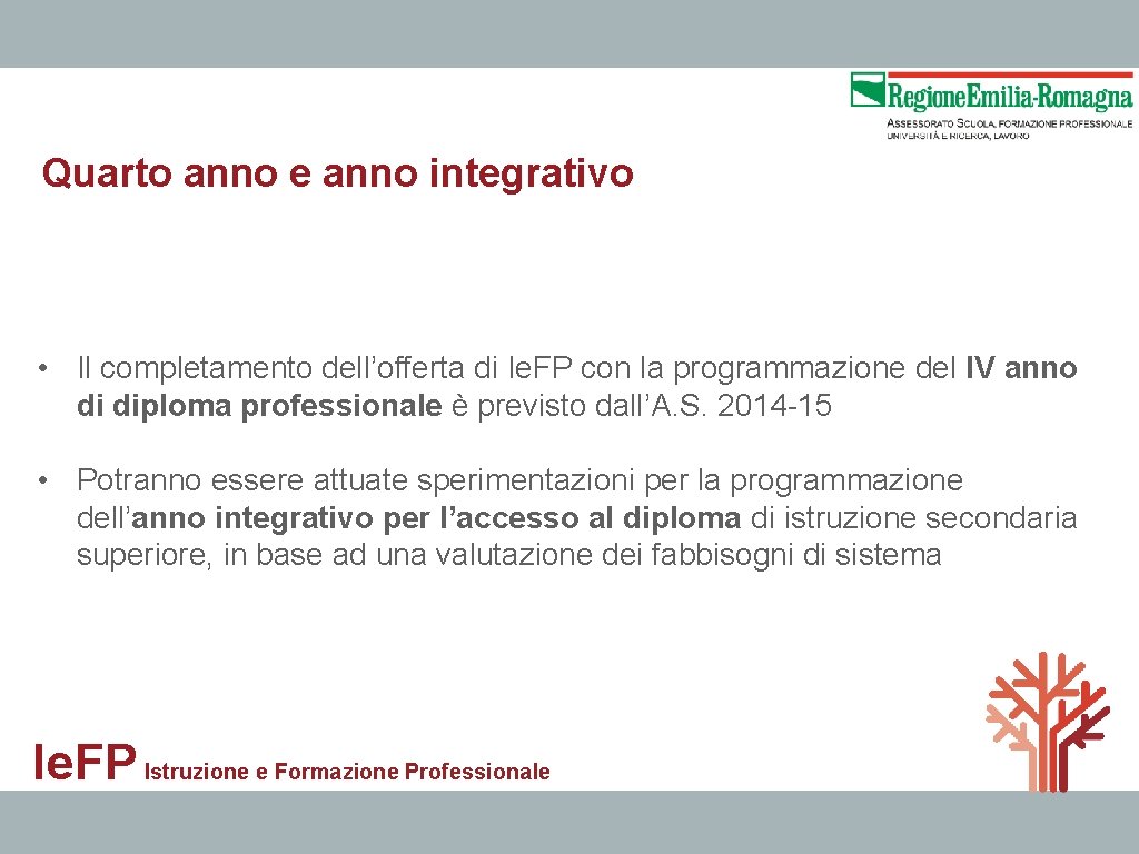 Quarto anno e anno integrativo • Il completamento dell’offerta di Ie. FP con la