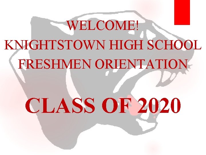 WELCOME! KNIGHTSTOWN HIGH SCHOOL FRESHMEN ORIENTATION CLASS OF 2020 WELCOME! KNIGHTSTOWN HIGH SCHOOL FRESHMEN ORIENTATION CLASS OF 2020