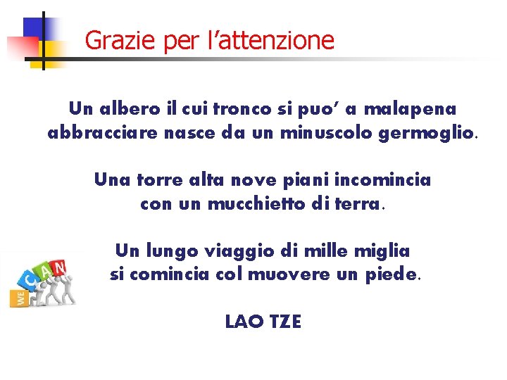 Grazie per l’attenzione Un albero il cui tronco si puo’ a malapena abbracciare nasce