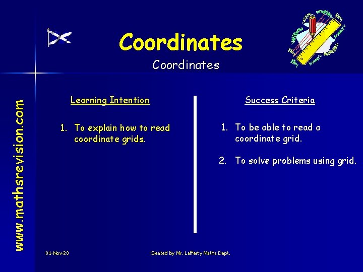 Coordinates www. mathsrevision. com Coordinates Learning Intention Success Criteria 1. To explain how to