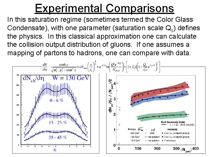 Experimental Comparisons In this saturation regime (sometimes termed the Color Glass Condensate), with one