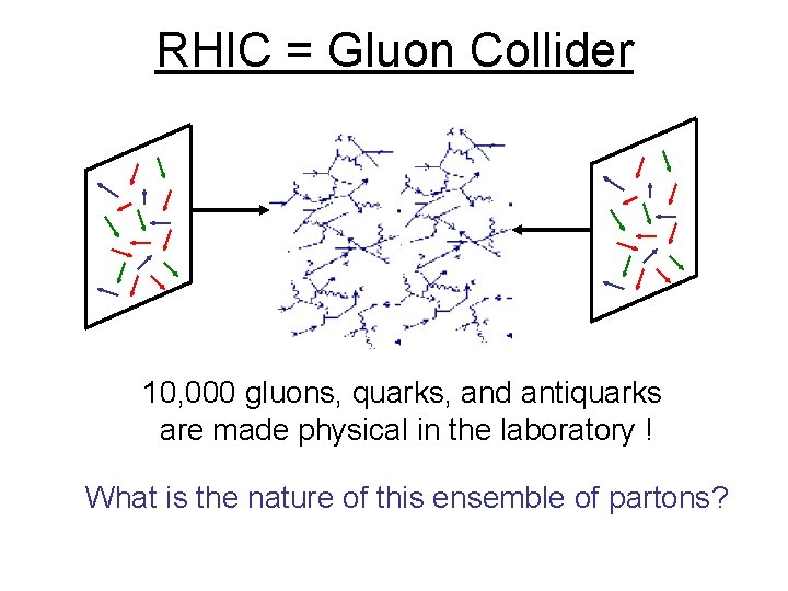 RHIC = Gluon Collider 10, 000 gluons, quarks, and antiquarks are made physical in