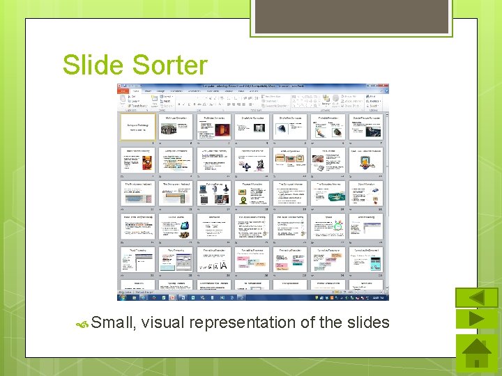 Slide Sorter Small, visual representation of the slides 