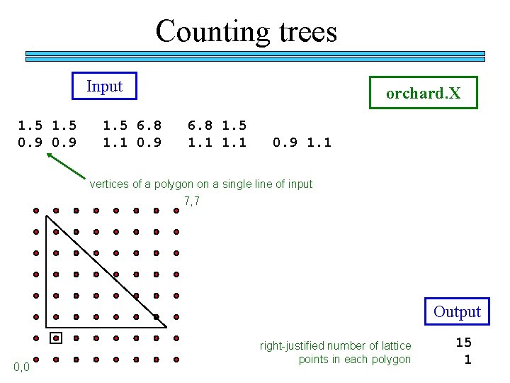 Counting trees Input 1. 5 0. 9 1. 5 6. 8 1. 1 0.