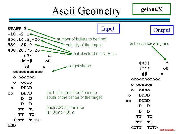 Ascii Geometry START 3 Input -10, -2, 1 number of bullets to be fired