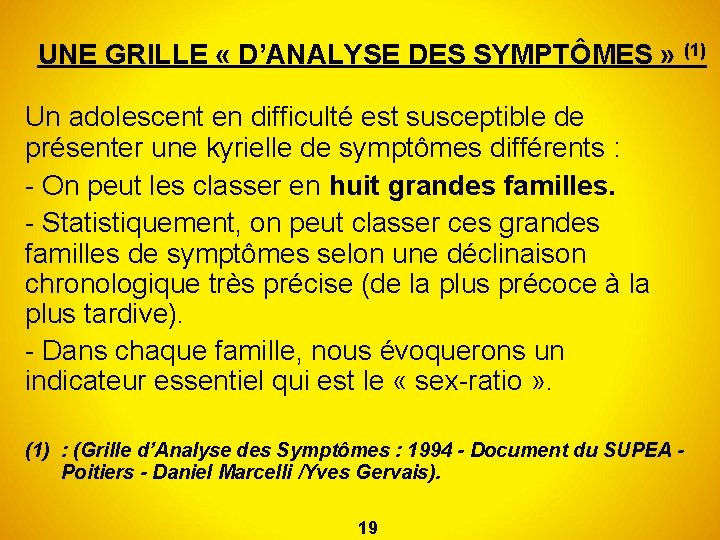 UNE GRILLE « D’ANALYSE DES SYMPTÔMES » (1) Un adolescent en difficulté est susceptible