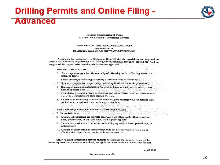 Drilling Permits and Online Filing Advanced 28 