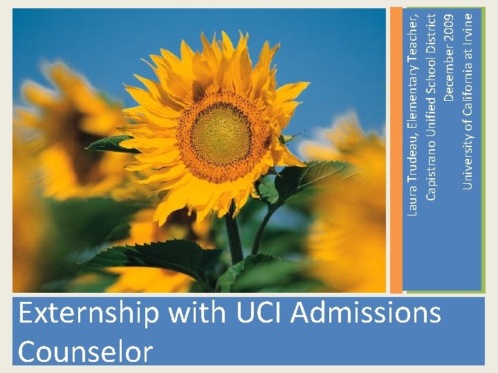Externship with UCI Admissions Counselor Laura Trudeau, Elementary Teacher, Capistrano Unified School District December