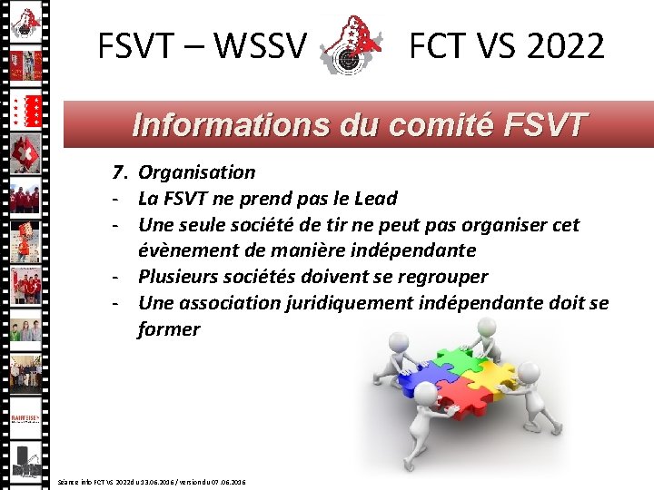 FSVT – WSSV FCT VS 2022 Informations du comité FSVT 7. Organisation - La FSVT – WSSV FCT VS 2022 Informations du comité FSVT 7. Organisation - La