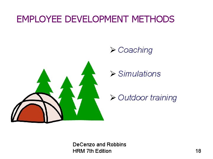 EMPLOYEE DEVELOPMENT METHODS Ø Coaching Ø Simulations Ø Outdoor training De. Cenzo and Robbins