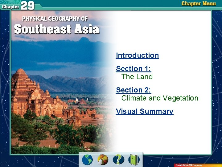 Introduction Section 1: The Land Section 2: Climate and Vegetation Visual Summary 