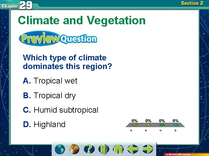 Climate and Vegetation Which type of climate dominates this region? A. Tropical wet B.