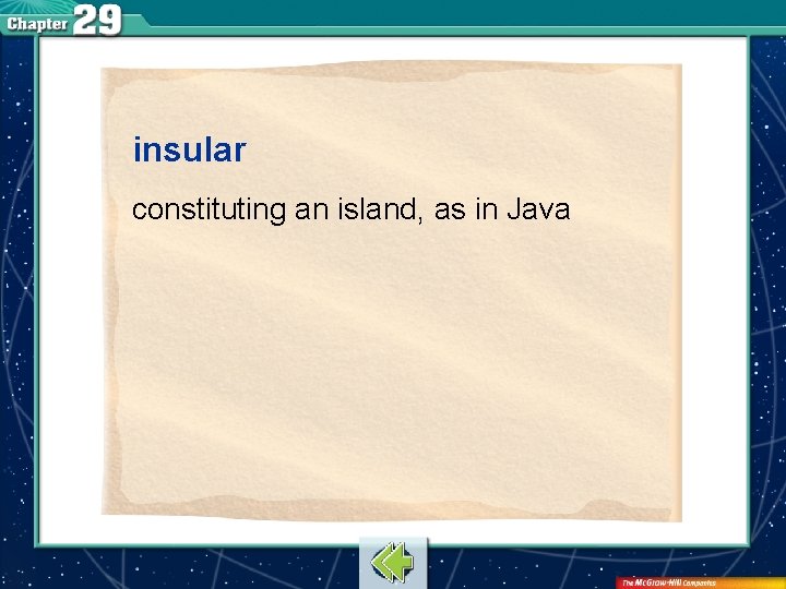 insular constituting an island, as in Java 