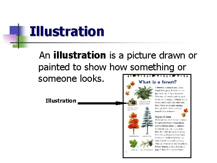 Illustration An illustration is a picture drawn or painted to show something or someone