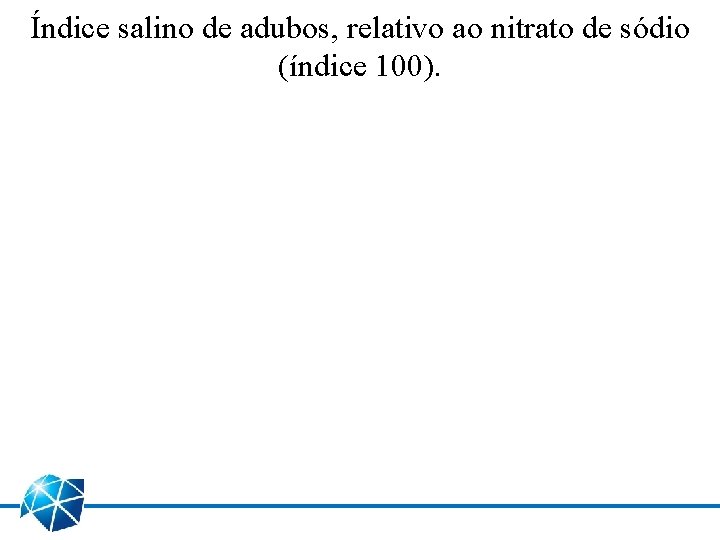 Índice salino de adubos, relativo ao nitrato de sódio (índice 100). 