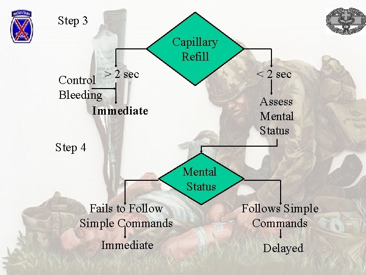 Step 3 Capillary Refill Control > 2 sec Bleeding Immediate < 2 sec Assess