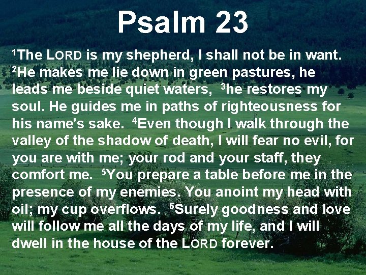 Psalm 23 1 The LORD is my shepherd, I shall not be in want.