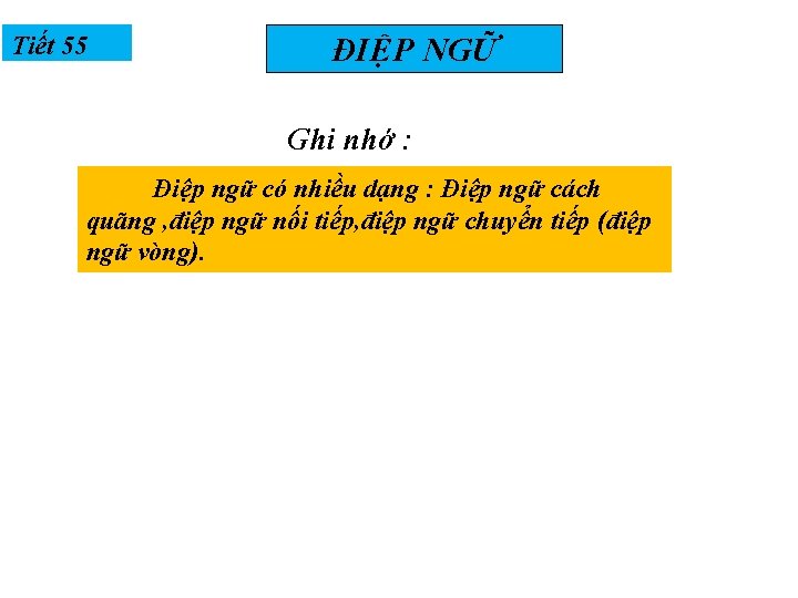 Tiết 55 ĐIỆP NGỮ Ghi nhớ : Điệp ngữ có nhiều dạng : Điệp