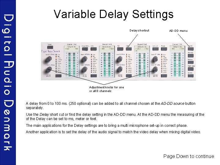 Variable Delay Settings Delay shortcut AD-DD menu Adjustment knobs for one or all 8