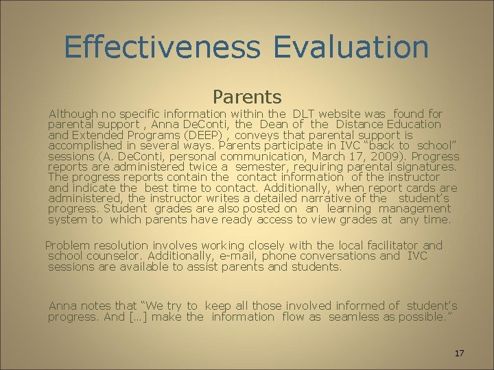 Effectiveness Evaluation Parents Although no specific information within the DLT website was found for