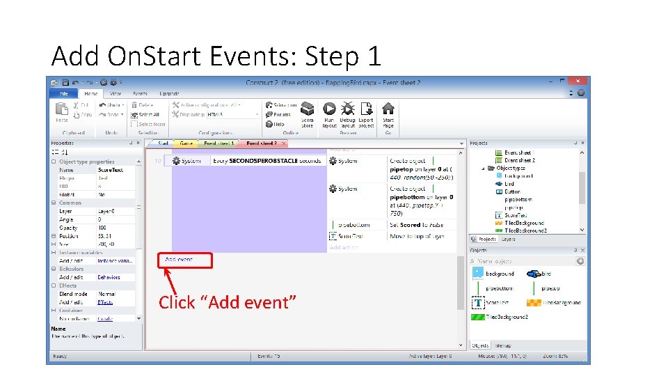 Add On. Start Events: Step 1 Click “Add event” 