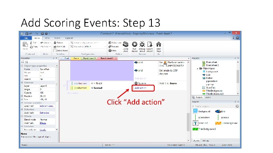 Add Scoring Events: Step 13 Click “Add action” 